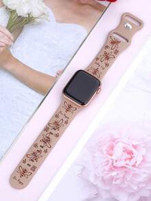 雕花矽膠錶帶，適用於 40mm 41mm 42mm 44mm 45mm 46mm 49mm，時尚優雅運動休閒錶帶，適用於 Ultra/11/10/9/8/7/6/5/4/SE，女款智慧手錶錶帶 - 奶茶色錶帶配棕蜂 - 查看 3
