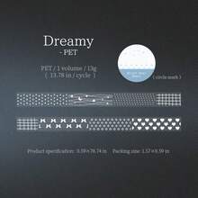 1卷星光糖系列极简美学和纸胶带，格子/波点/线条/星星/蝴蝶结百搭元素，用途广泛，适用于剪贴簿、日记本、笔记本，返校必备 - 1roll - 查看 10