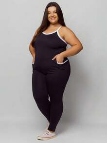 Macacão Fitness Com Bolso Plus Size 11312 - Preto - Visão 2
