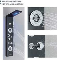 6-Function Black LED Shower Panel With Waterfall Shower Head, SPA Massage Jets, Shower Column And Temperature Indicator – Mixer Tap Tower - View 7