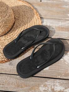 Women's Spring/Summer Heart Printed Casual, Soft & Comfortable Outdoor/Beach/Pool Flip Flops - Black - View 6