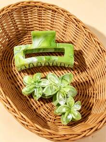 2 piezas Conjunto de pinzas para el cabello de mármol verde - Pinza de flor de Plumeria y pinza cuadrada hueca, pinza para el cabello de agarre antideslizante y sujeción fuerte para peinados diarios y de vacaciones de mujeres, festivales y fiestas - Multicolor - Ver 6