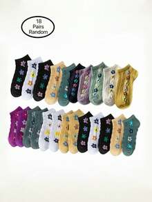 18 Pairs Fresh Hyuna Flower Pattern Twisted Retro Comfortable Breathable Daily Versatile Women Short Socks - Multicolor - View 4