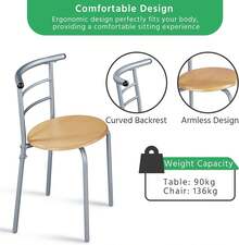Modern 3 Piece Dining Table Chairs Set For Small Space Kitchen Breakfast Nook With Steel Legs Storage White Compact Dining Furniture - Natural - View 6