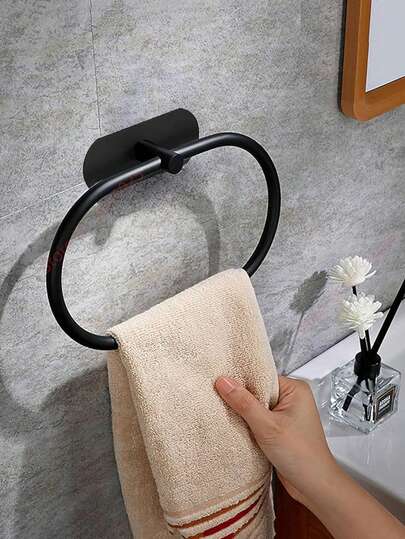 Vòng treo khăn tắm màu đen, móc treo khăn tay cho phòng tắm, nhà bếp, gắn tường, dễ dán, phụ kiện sắp xếp đồ dùng phòng tắm bằng thép không gỉ.