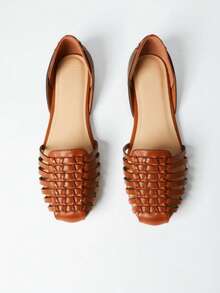 Women's Brown Flats Woven Closed-Toe Flat Sandals, Slip On Casual Fisherman Shoes For Commute Vacation - 棕色 - 查看 1