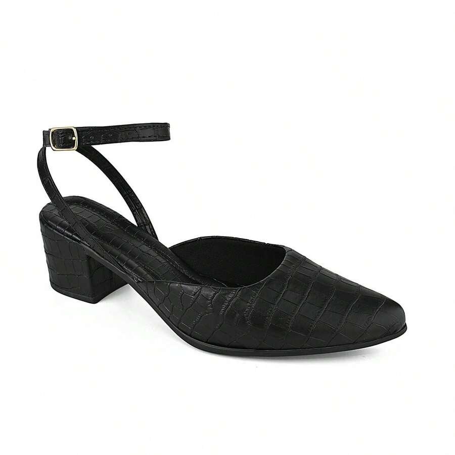 Elegant Women's Pointed Toe Pump With Buckle - Black - View 1
