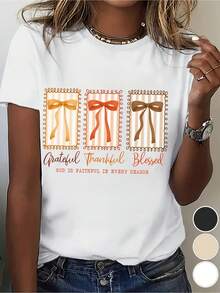 Wo Blessed Thanksgiving Graphic Tee - Soft And Festive Everyday Top With Thankful Message, All-Season Comfort Fit Tee In Beige/Black/White/Orange/Red/Brown - Casual And Formal Outfits For Wo - 白色 - 查看 1