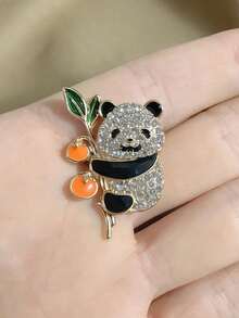 1 PC Creative Persimmon Lucky Panda Brooch, Fully Rhinestone, High-End Exquisite Fashion Anti-Exposure Pin, Clothing Decoration Accessory, Versatile Backpack Pin - Perfect Gift For Halloween, Christmas - Multicolor - View 7