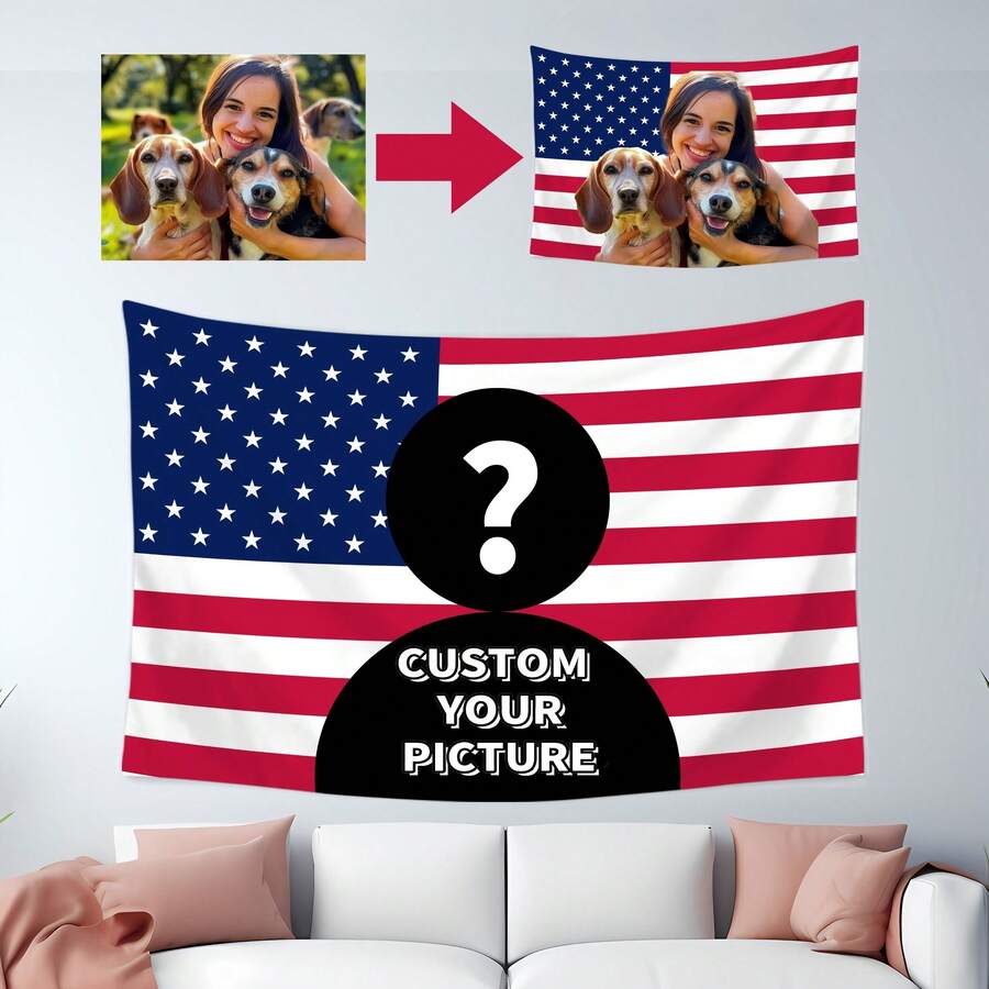1pc Customized Blue American Flag Design, Personalized Decorative Flag/Tapestry/Poster For Club, Concert, Bar, Dorm, Living Room, Bedroom