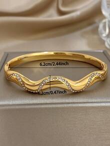 1 pièce Bracelet en acier inoxydable plaqué or 18K, forme demi-vague incrustée de zircone, bracelet pour filles, bijoux en acier inoxydable, bijoux de designer, convient pour le port quotidien/fête, accessoires d'été, accessoires de plage pour filles, Pâques, cadeaux pour la fête des mères, cadeaux d'anniversaire, cadeaux pour petite amie, bijoux bohèmes - Multicolore - Voir 8