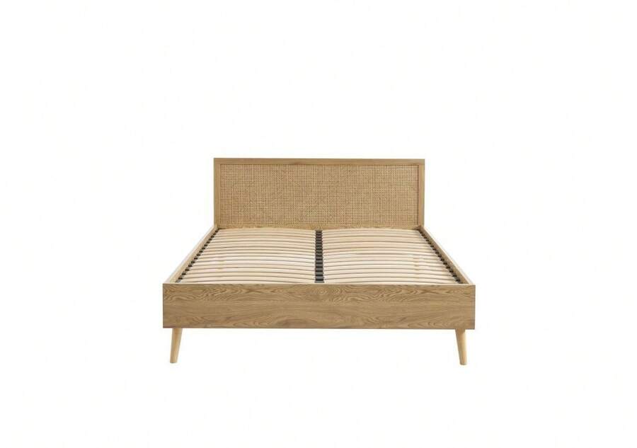 DOMAIA Lit double ELARA cannage rotin 160x200 sommier inclus - Marron - Voir 1