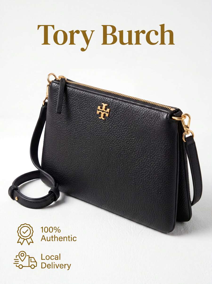 Tory Burch Mercer Pebbled Zip Crossbody - black/gold - View 1