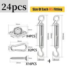 18pcs/24pcs Stainless Steel Accessories For Garden Shade Sail Triangle Rectangle Shade Cloth Installation Accessory Kit Awning Install - Stainless Steel - View 2