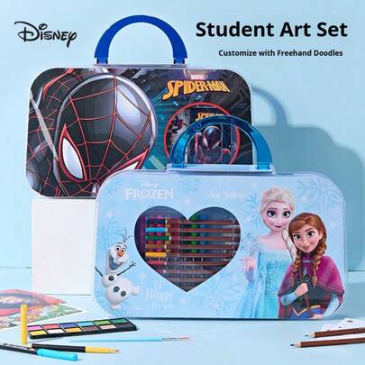  Bộ dụng cụ vẽ tranh Disney, hộp quà tặng cọ vẽ hoạt hình dành cho học sinh, người mới bắt đầu, dụng cụ nghệ thuật đa chức năng, quà sinh nhật cho bé trai và bé gái, bút vẽ graffiti, vật liệu nghệ thuật.