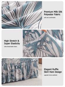 1pc Printed Ruffled Elastic Sofa Cover, Dust-Proof And Dirt-Resistant, Stretch-To-Fit Full Coverage Sofa Protector, Home Decor, Machine Washable - Gray Blue - View 4