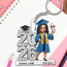 1個個性化畢業壓克力鑰匙圈，2026/2027畢業禮物，可客製姓名與學校名稱壓克力吊飾，中性畢業禮物，畢業紀念鑰匙圈，生日禮物，聖誕禮物 - H-畢業生鑰匙扣 - 查看 5