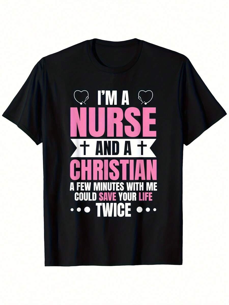 Camiseta de Humor Cristiano para Enfermeras - Ropa de Enfermería RN LPN con Diseño de Corazón y Cruz, Camiseta Negra 100% 180gsm, Regalo Divertido para Enfermeras, Hombres, Mujeres, Familia (Día de San Patricio, Pascua) - Negro - Ver 1