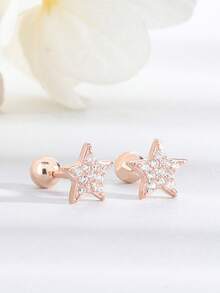 1 Pair S925 Sterling Silver Cute Small Star Stud Earrings For Women, Charming Sparkling Five-Pointed Star Earring Pins, Korean Stylish Design, Refined Versatile Screw-Back Style, Daily Ear Care, Fashion Accessory - Star - View 10