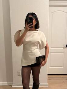 GMFP 女士休闲优雅时尚宽松纯色不对称下摆百搭日常外出米色派对T恤，春夏款 - 米色 - 查看 4