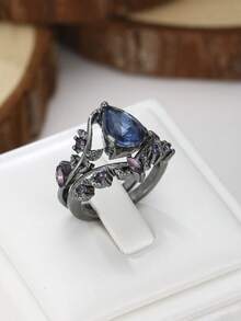 ZHIXUN 2pcs Gothic Punk Style Inlaid Blue Purple Synthetic Zirconia Ring For Women's Party Gift Accessories - Ring - View 5