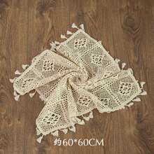 1 pieza Mantel de ganchillo de estilo rústico hecho a mano con forma cuadrada, adecuado para mesa de café, tocador, decoración de pared, con flecos - Beige - Ver 9