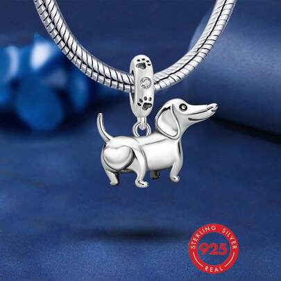 1pc 925 Sterling Silver Smiling Dachshund Dog Pendant, Suitable For Women Bracelet, Bangle DIY Jewelry Making And Daily Decoration, Decorative Jewelry For Girls