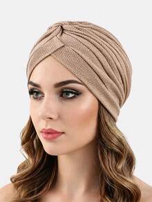 1 chiếc mũ thun đan chéo có họa tiết, kiểu dáng retro, thích hợp làm mũ đội đầu và khăn trùm đầu. - Màu Khaki - Xem 9
