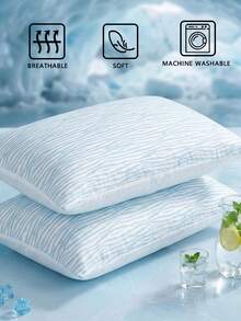 1/2pcs Light Blue Zebra Pattern Texture Digital Printed Pattern Cooling Textured Pillowcase Set - Includes 1 Or 2 Pillowcases (No Insert), Reversible, Cute Fresh Cottage Style, Lightweight & Breathable, Machine Washable,CoolingPillowcase ,CottageStyle ,BreathableBedding - Multicolor - View 4