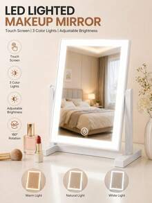 LED Makeup Mirror, Lighted Makeup Mirror With 200mAh Rechargeable Battery, Smart Touch Control, 360° Rotation, 3 Color Temperatures, Tabletop With Lighting, Portable Design, Gift For Women, Makeup Lovers, Young Girls, Valentine's Day, Mother's Day - Multicolor - View 9