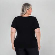 Set Of 2 Women's Basic Comfortable Short-Sleeve Square Neck Plus Size Blouses - 黑藍 - 查看 5