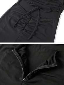 Vestido elegante de unicolor y sexy con espalda descubierta y abertura alta, para fiestas y eventos casuales de verano en color negro - Negro - Ver 10