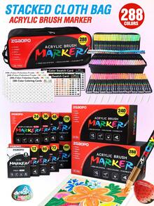 288 Colori Pennarelli Acrilici, Set Misto da 8-288 Pezzi, Punta Morbida in Nylon, Inchiostro a Base di Olio Vibrante, Alta Pigmentazione e Resistente al Sanguinamento, Adatto per Fai-da-Te e Creazione Artistica, Viene Fornito con Custodia e Borsa di Lusso per Conservazione e Portabilità, Ottimo per Principianti, Artisti, Studenti, Regali per il Ritorno a Scuola e Ricompense per gli Insegnanti - Set di pennarelli acrilici - Visualizzare 2