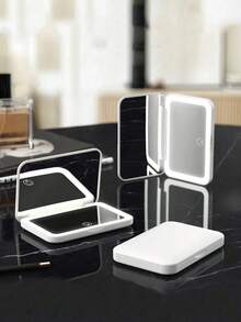 LED Makeup Mirror, Portable Travel Makeup Mirror With Light And 2x Magnification, Lighted Compact Mirror, Adjustable Light Magnifying Folding Mirror, USB Rechargeable, 400mAh, 3 Light Modes - White, Natural And Warm, Touch Screen Brightness Adjustment, Multi-Functional Desktop Makeup Mirror, Suitable For Student Dorm, Travel, Makeup, Office, Bedroom, Perfect Gift For Women - Multicolor - View 4