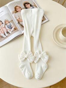 2pcs Baby Girls' Bow Decor Tights, Suitable For Everyday Wear - Multicolor - View 6