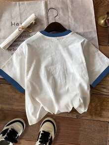Camiseta ajustada de mujer con cuello redondo casual, estampado retro de cóctel en inglés, adecuada para verano, aeropuerto y uso diario - Multicolor - Ver 5