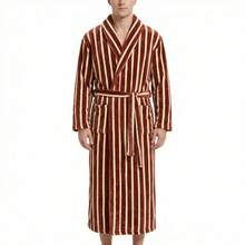 Áo choàng tắm dài kẻ sọc bằng vải flannel dày 400gsm mới, đồ ngủ mặc nhà unisex cho mùa thu/đông. - Nhiều màu - Xem 24