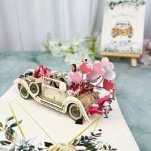 1 Thiệp chúc mừng 3D hình xe cưới hoa hồng kèm phong bì, thích hợp cho Ngày Valentine, đám cưới, lễ đính hôn, tiệc phù dâu và các dịp khác. - Xem 6