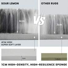 Sour Lemon Fluffy Area Rug Thick & Shaggy Carpet For Living Room & Bedroom Floor, Home Decor Anti-Slip Soft Carpet Floor Mat - Black, White & Gray Waves - View 6