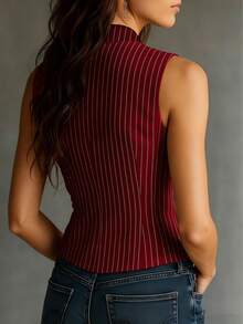 Áo sơ mi nữ mùa hè dáng casual kẻ sọc cài cúc phía trước, thích hợp mặc đi làm. - Màu Đỏ Sâu - Xem 3