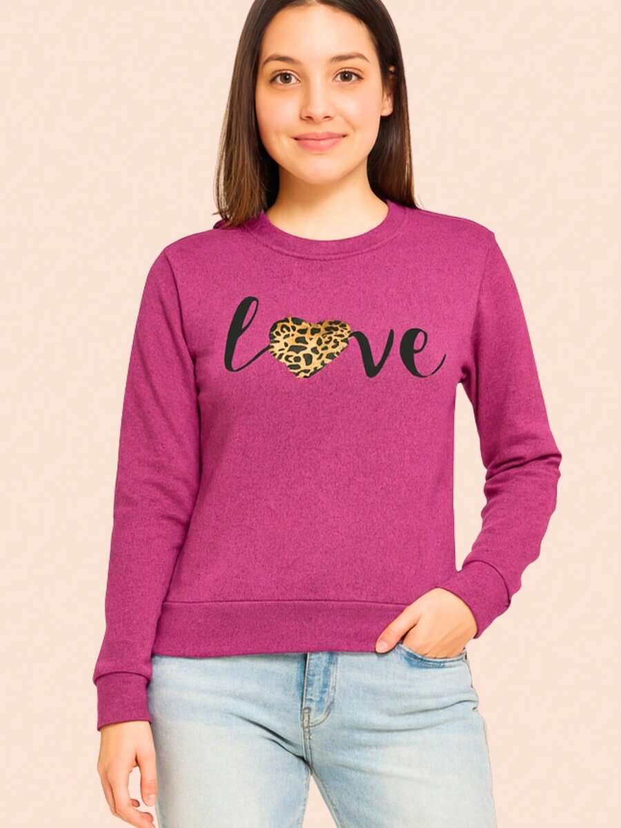 Fleece Blouse With Cuffs And Love Print, Warm Winter - 玫紅色 - 查看 1