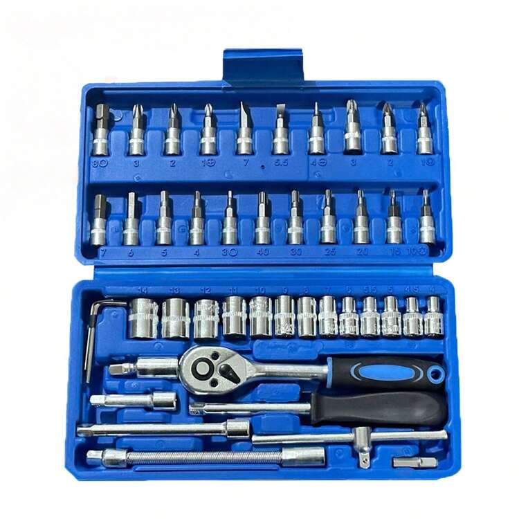 Bộ dụng cụ cờ lê 115/46 chi tiết, bộ dụng cụ sửa chữa ô tô đa năng với cần siết và thanh nối dài, hộp dụng cụ thợ máy bền chắc. - Xem 7