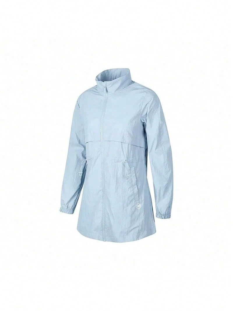 Áo khoác chống nắng cho nữ, áo khoác thể thao mùa xuân/hè, áo khoác mỏng dệt có mũ trùm đầu, áo nữ. - Xanh da trời - Xem 1