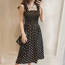 Vestido de verano sin mangas para mujer, traje Sexy con Espalda descubierta, tirantes finos, estilo playero, camisola con hombros descubiertos y pliegues - Negro - Ver 1