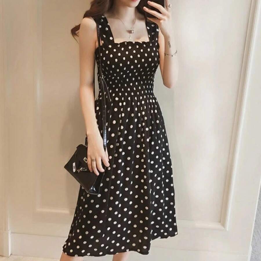 Vestido de verano sin mangas para mujer, traje Sexy con Espalda descubierta, tirantes finos, estilo playero, camisola con hombros descubiertos y pliegues - Negro - Ver 1