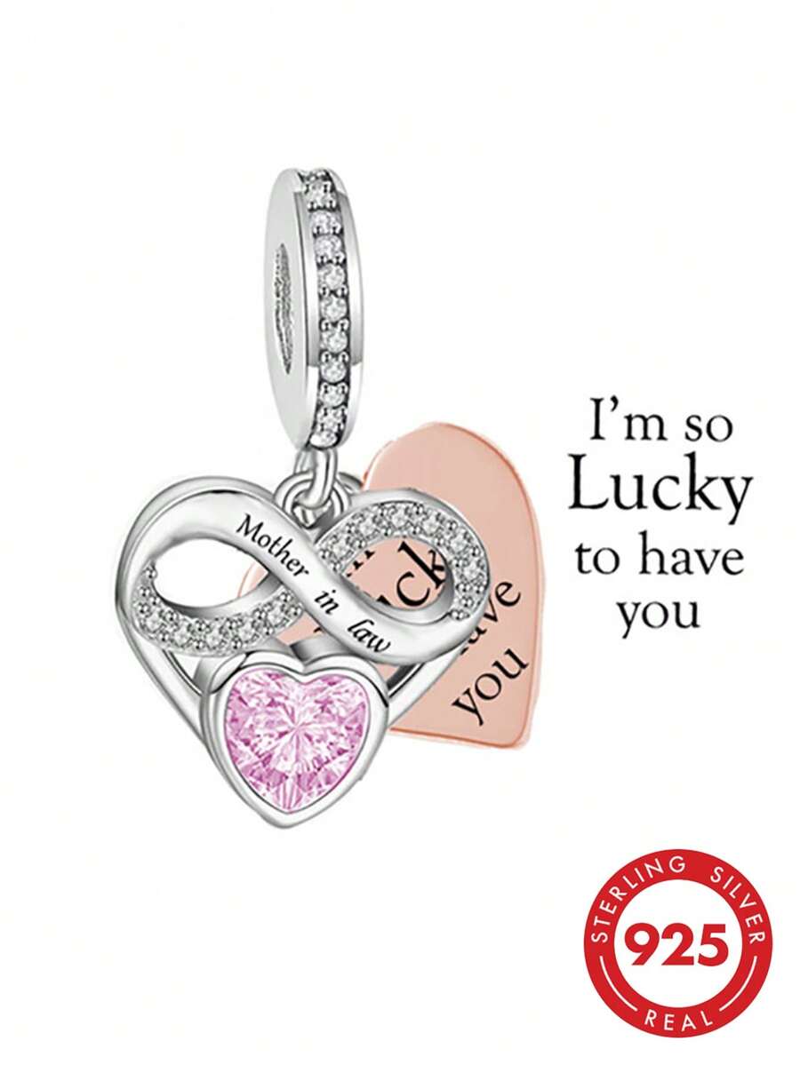 1 pieza Colgante conmemorativo en forma de corazón con incrustaciones de circonita y nombre de familia, de plata de ley 925, minimalista, regalo de cumpleaños unisex - Plateado - Ver 1