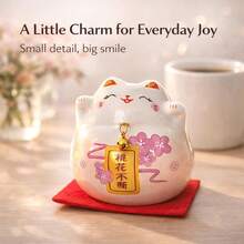 Pink Maneki Neko Lucky Cat – Ceramic Fortune Cat Figurine For Wealth, Love & Good Luck - 1PC - 查看 5