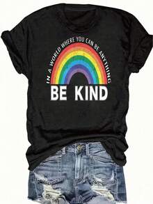Women's Reading Rainbow Graphic Tee With Book Design Tee, Soft, Heavyweight, Fitted Fit, Print, Graphic, Design, Book, Rainbow Print, For Casual - 黑色-4 - 查看 4