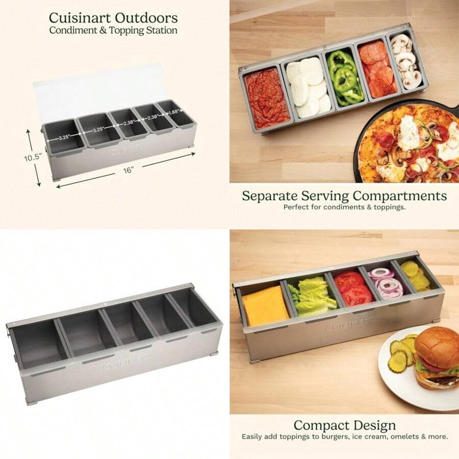 Cuisinart - Estación de condimentos y cobertura 5 recipientes aptos para lavaplatos para coberturas y condimentos estación de preparación de alimentos frescos versátil con tapa transparente - Estacin de condimentos y cobertura - Ver 1