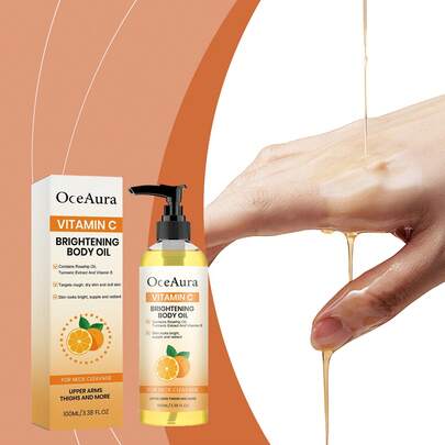 1 Box (100ml) Orange Scented Vitamin C Moisturizing Body Massage Oil, Gentle Nourishing For Multiple Areas, Softens Skin, Moisturizes, Deeply Hydrates, Tightens, Brightens Complexion, Locks In Moisture, Relieves Dryness, Mild Ingredients For Daily Body Care And Massage